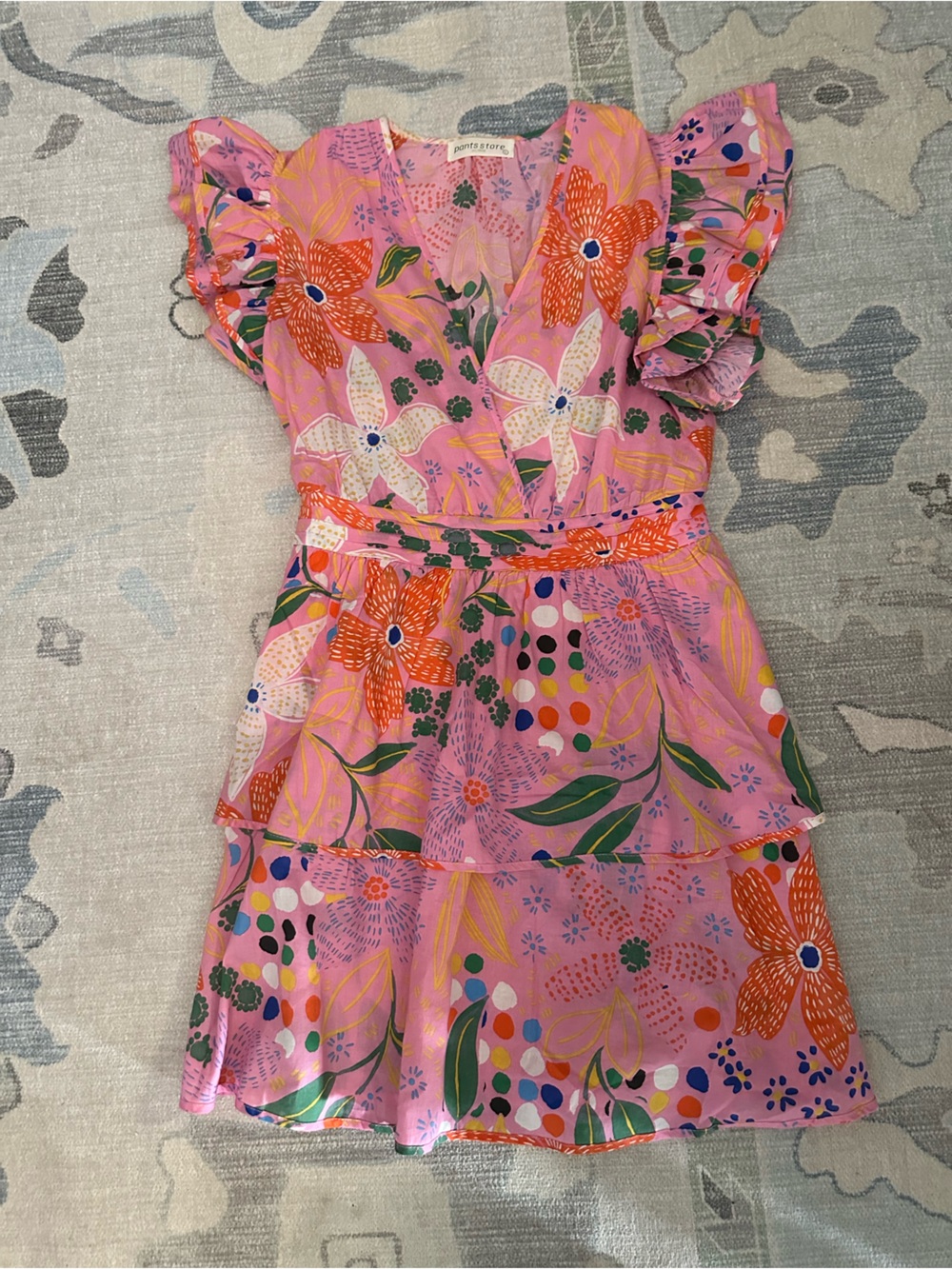Pink Floral Tiered Mini Dress with Ruffle Sleeves